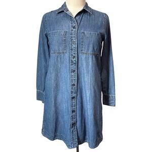 Madewell Long Sleeve Button Up Chambray Casual Dress Side Pockets Size XS